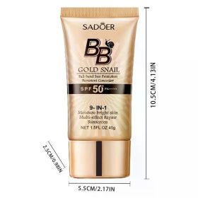 SPF50+ Gold Snail Sunscreen BB Cream Whitening Foundation Concealer Moisturizing Long Lasting Even Skin Tone Makeup Base Primer