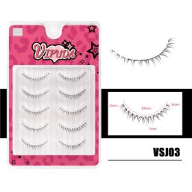 Vipuda Lower Lashes 5 Pairs Clear Band Bottom Lashes Natural Wispy Handmade Under Eye Lashes Extensions Soft Fake Lashes Pack (Color: VSJ-03)