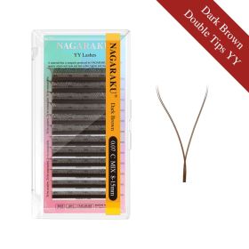 NAGARAKU YY Shape Triple Tips Hand Woven Premium Soft Light Natural Eyelashes Extension Supplies Makeup Mesh Net Cross Lash (Curl, Thickness, Length: D, 0.07mm, 11mm, Color: Dark Brown Double YY)