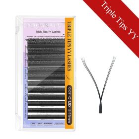 NAGARAKU YY Shape Triple Tips Hand Woven Premium Soft Light Natural Eyelashes Extension Supplies Makeup Mesh Net Cross Lash (Curl, Thickness, Length: C, 0.07mm, 16mm, Color: Black Triple YY)