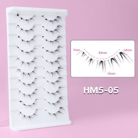 10Pairs Bottom Eyelashes Manga Lower Lashes Clear Band Wispy Small Flame Under Eye Lashes Korean Makeup Cosplay Tools (Color: HM5-05)