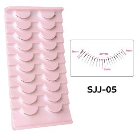10Pairs Bottom Eyelashes Manga Lower Lashes Clear Band Wispy Small Flame Under Eye Lashes Korean Makeup Cosplay Tools (Color: SJJ-05)