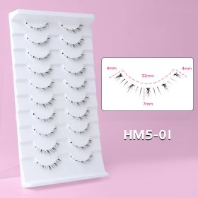 10Pairs Bottom Eyelashes Manga Lower Lashes Clear Band Wispy Small Flame Under Eye Lashes Korean Makeup Cosplay Tools (Color: HM5-01)