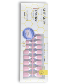 SheSlay Trio Flex Gel French Tip Nails | Pre-Colored Press-On Nail Extensions (Nail shape: Almond, Color: Pink)