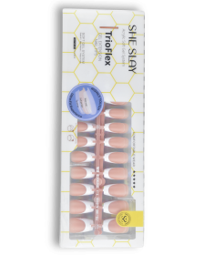 SheSlay Trio Flex Gel French Tip Nails | Pre-Colored Press-On Nail Extensions (Nail shape: Coffin, Color: Nude)