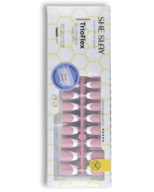 SheSlay Trio Flex Gel French Tip Nails | Pre-Colored Press-On Nail Extensions (Nail shape: Coffin, Color: Pink)