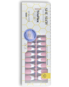 SheSlay Trio Flex Gel French Tip Nails | Pre-Colored Press-On Nail Extensions (Nail shape: Long- Coffin, Color: Pink)